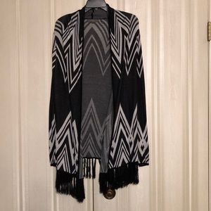 Black and gray duster/cardigan.